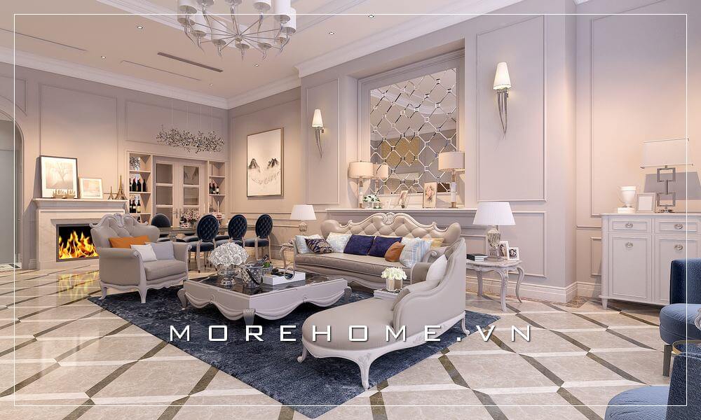Choáng ngợp trước vẻ đẹp sang trọng và đẳng cấp của mẫu thiết kế nội thất phòng khách chung cư cao cấp với tông màu trắng chủ đạo.